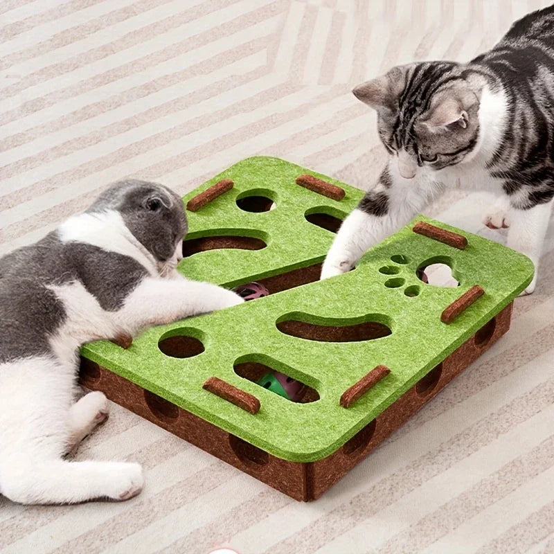 Interactive Cat Puzzle Toy Felt Toy Box with Maze Tunnel Bell Ball Indoor Entertainment Cat Toy