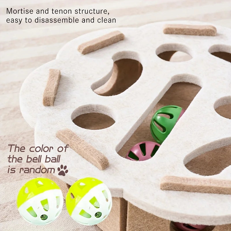 Interactive Cat Puzzle Toy Felt Toy Box with Maze Tunnel Bell Ball Indoor Entertainment Cat Toy