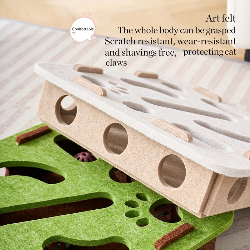 Interactive Cat Puzzle Toy Felt Toy Box with Maze Tunnel Bell Ball Indoor Entertainment Cat Toy